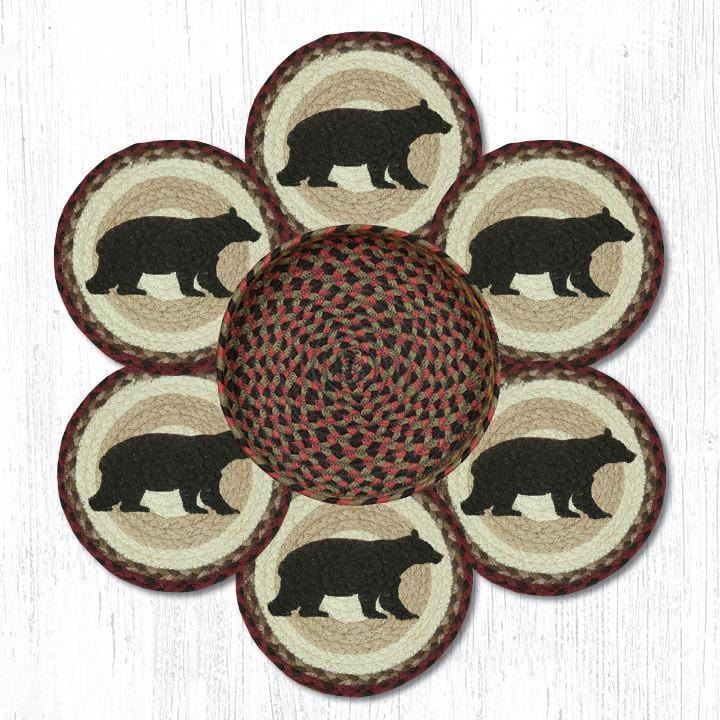 Cabin Bear Braided Jute Trivets with Matching Basket 