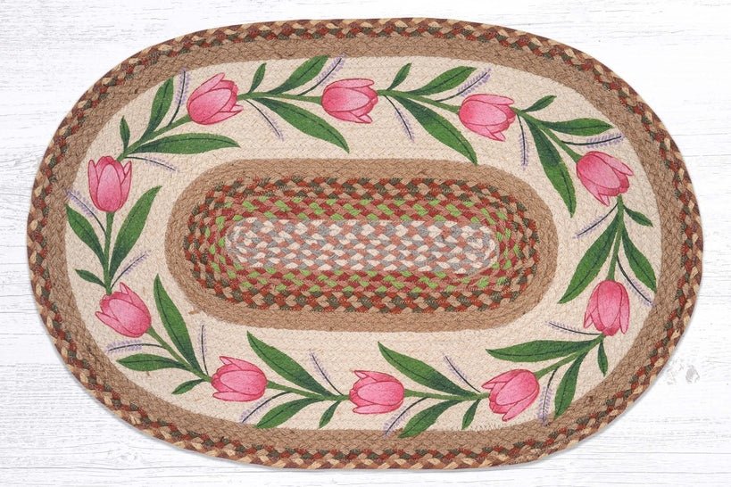 OP-652 Pink Tulip Oval Braided Rug - Ozark Cabin Décor, LLC