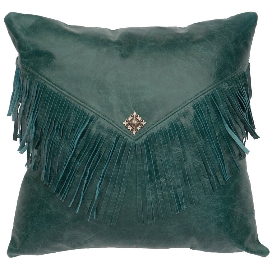 Peacock Leather Fringed Pillow