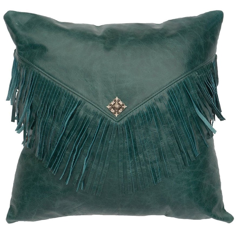 Wooded River Peacock Leather Fringed Pillow - Ozark Cabin Décor, LLC
