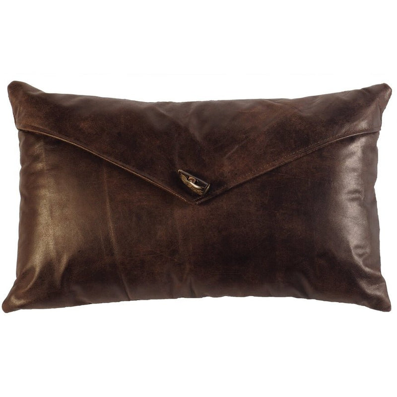 Wooded River Timber Leather Pillow w/Horn Toggle Button - Ozark Cabin Décor, LLC