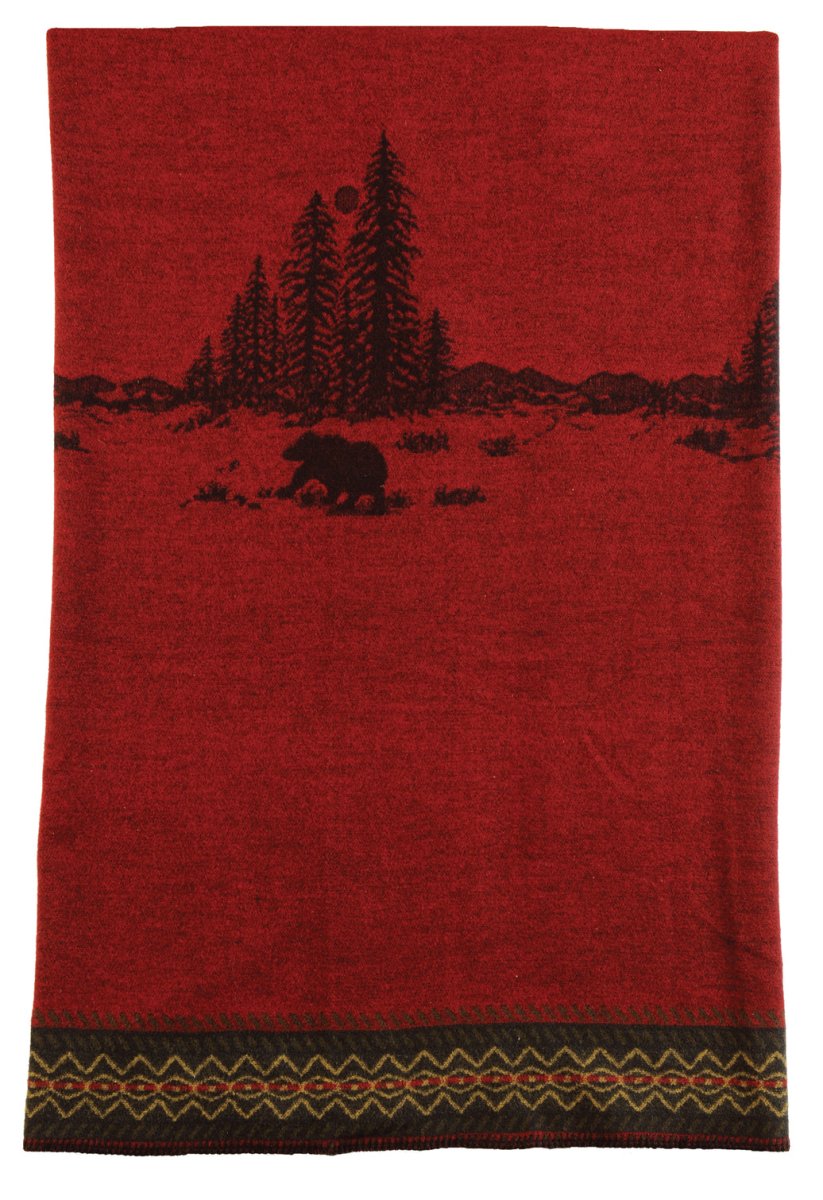 Wooded River Cabin Bear Wool Throw - Thumbnail 2