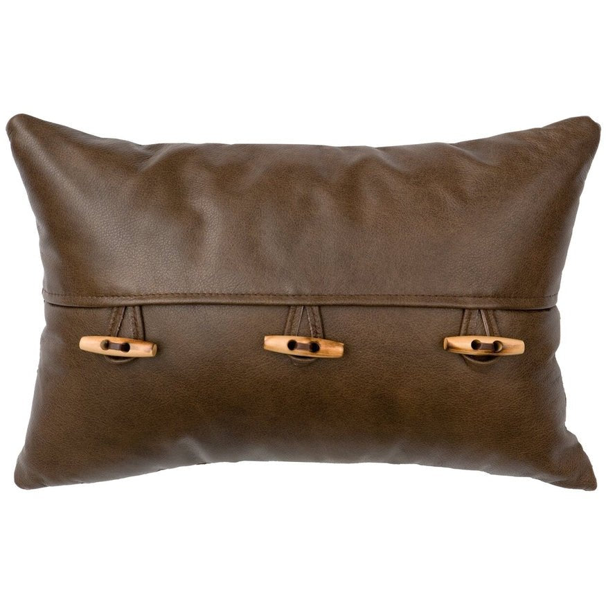 Wooded River Caribou Leather w/Wood Toggle Buttons Pillow - Ozark Cabin Décor, LLC