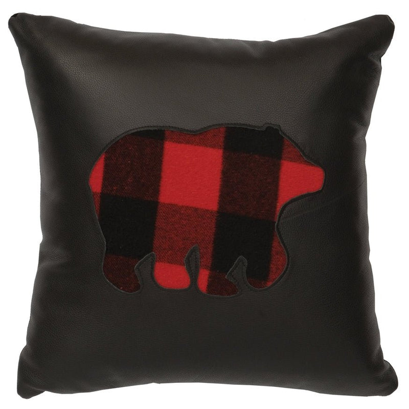 WD80237 Wooded River Black Leather Bear Pillow - Ozark Cabin Décor, LLC