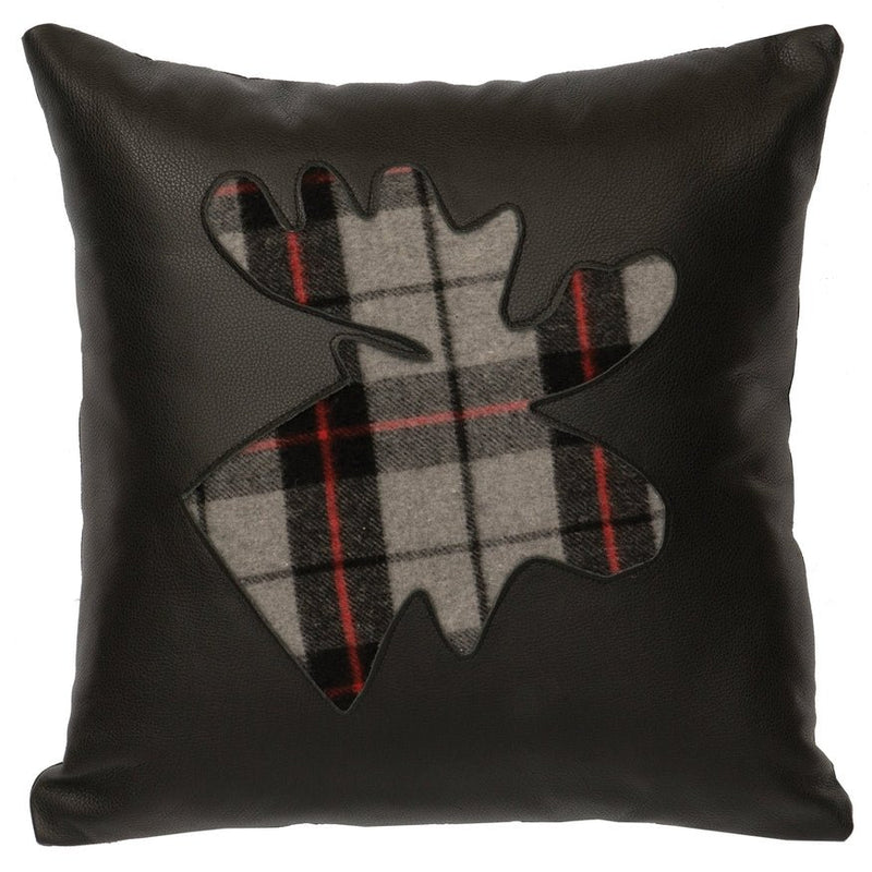 Wooded River Black Leather Moose Pillow - Ozark Cabin Décor, LLC