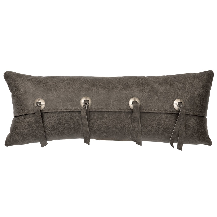 WD80239 Wooded River 10" x 26" Saloon Gray Leather Pillow With Flap and Slotted Conchos w/Ties