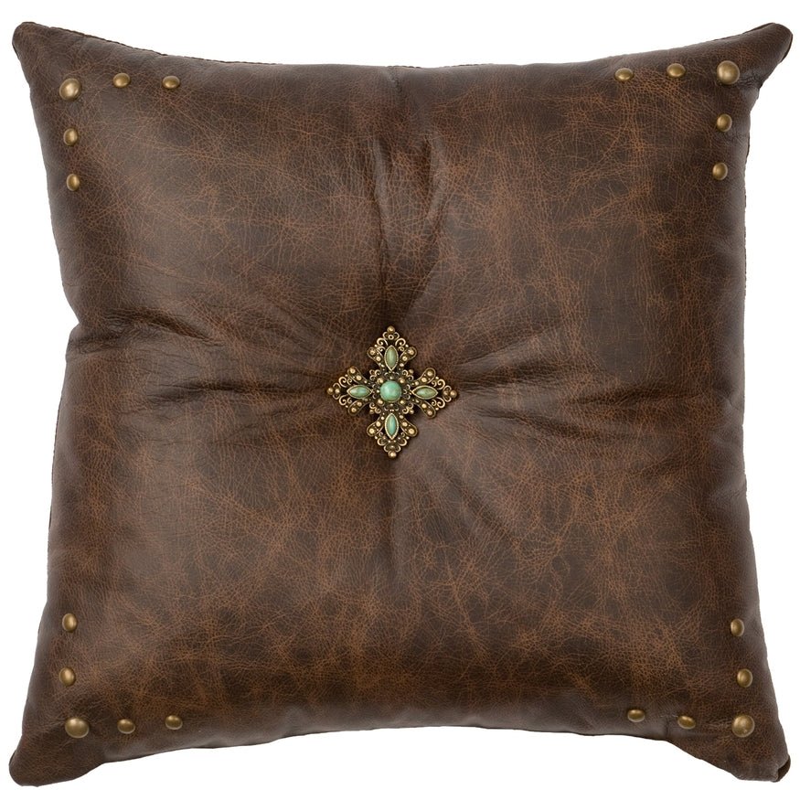 WD80242 Wooded River Texas Leather Cross Pillow - Ozark Cabin Décor, LLC