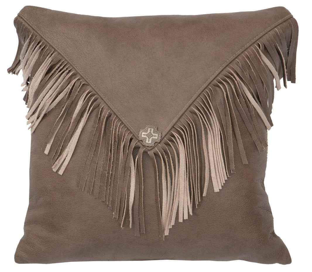 Wooded River Fringed Silver Fox Leather Pillow