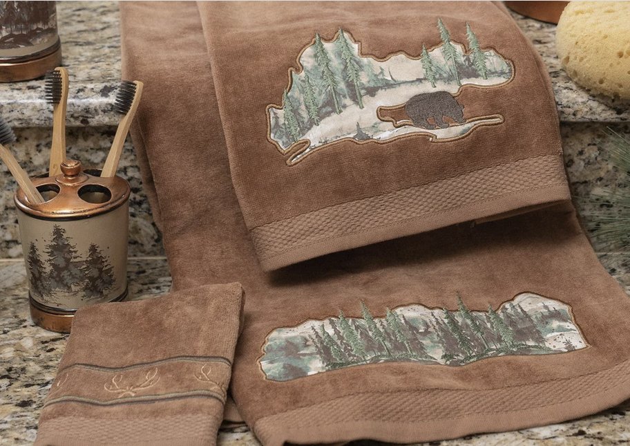 Wilderness Forest Bear 6-PC Bath Towel Set - Mocha - Ozark Cabin Décor, LLC