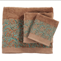 Wyatt Turquoise Embroidery 3-PC Bath Towel Set - Mocha - Ozark Cabin Décor, LLC