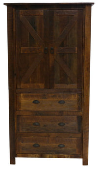 B12090-B-P Fireside Lodge Barnwood Three Drawer Armoire w/Adjustable Shelving - Ozark Cabin Décor, LLC