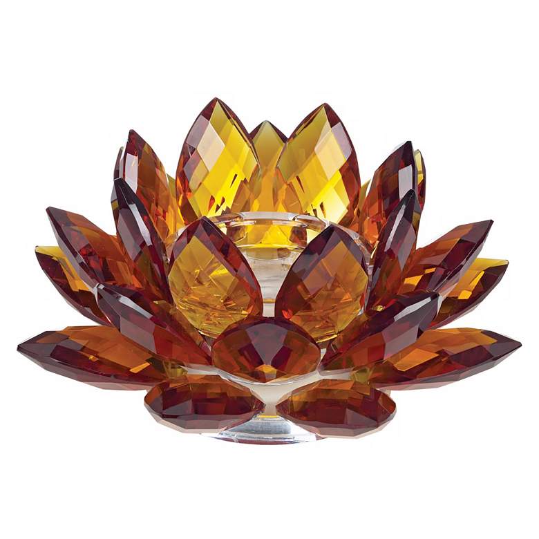 Amber Crystal Glass Lotus Candle Holder - Ozark Cabin Décor, LLC