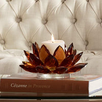 Amber Crystal Glass Lotus Candle Holder - Ozark Cabin Décor, LLC