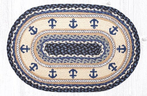 OP-443 Nautical Anchor Oval Braided Rug - Ozark Cabin Décor, LLC