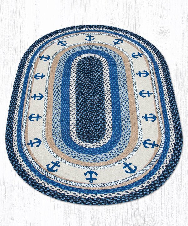 OP-443 Nautical Anchor Oval Braided Rug - Ozark Cabin Décor, LLC