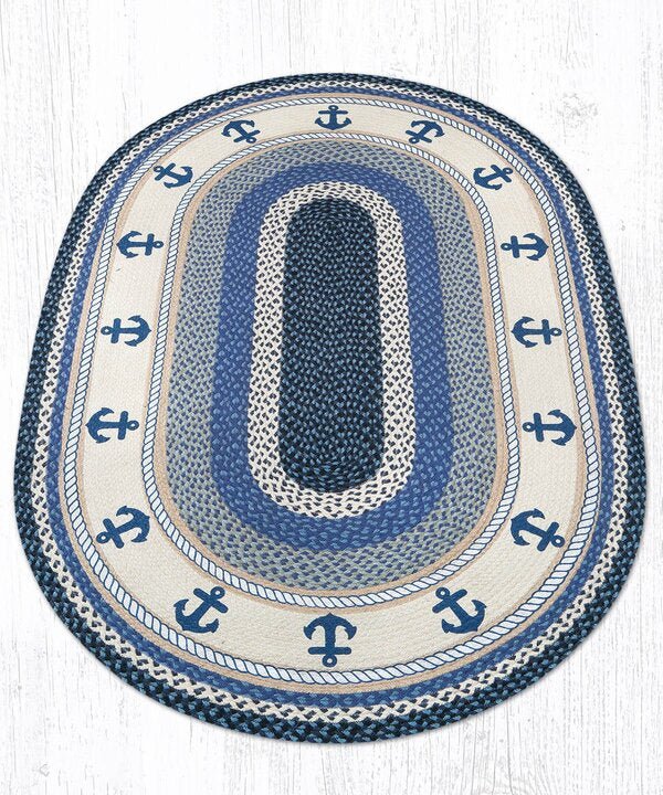 OP-443 Nautical Anchor Oval Braided Rug - Ozark Cabin Décor, LLC