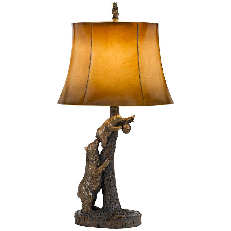Bears and Beehive Lamp with Leatherette Shade - Ozark Cabin Décor, LLC