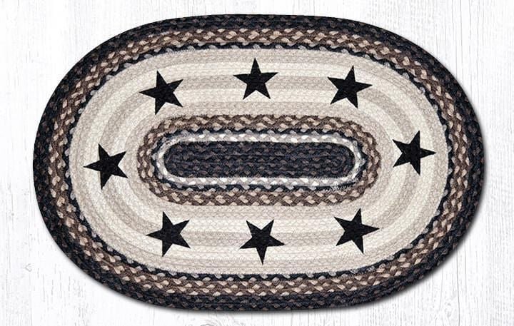 OP-313 Black Stars Oval Braided Rug - Ozark Cabin Décor, LLC