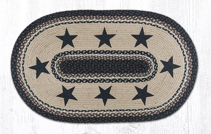 OP-313 Black Stars Oval Braided Rug - Ozark Cabin Décor, LLC