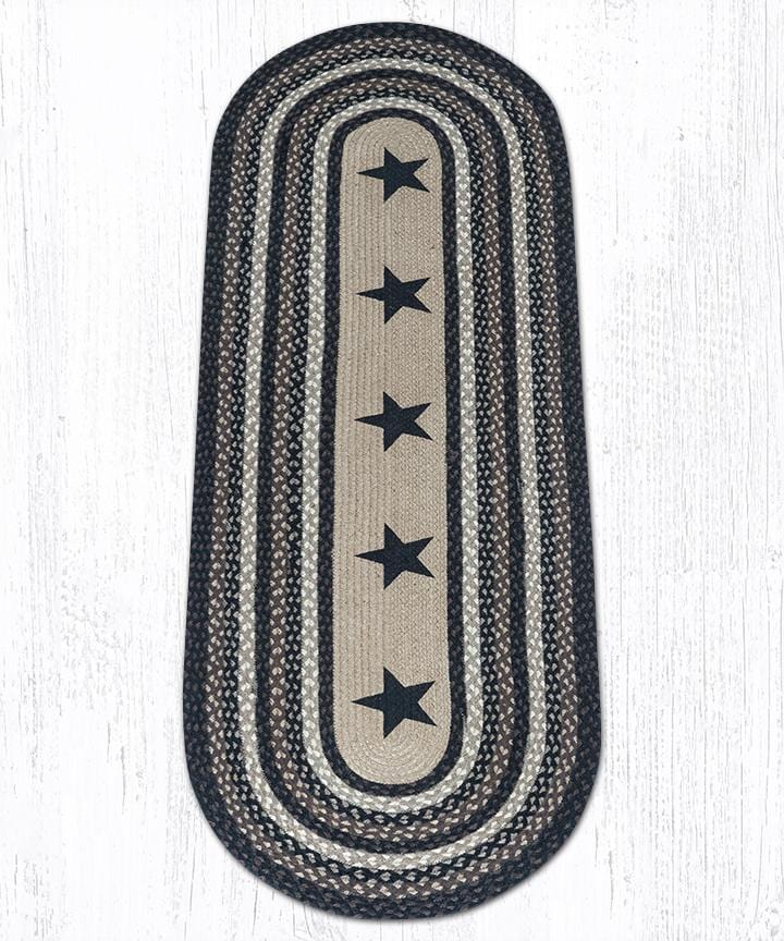 OP-313 Black Stars Oval Braided Rug - Ozark Cabin Décor, LLC