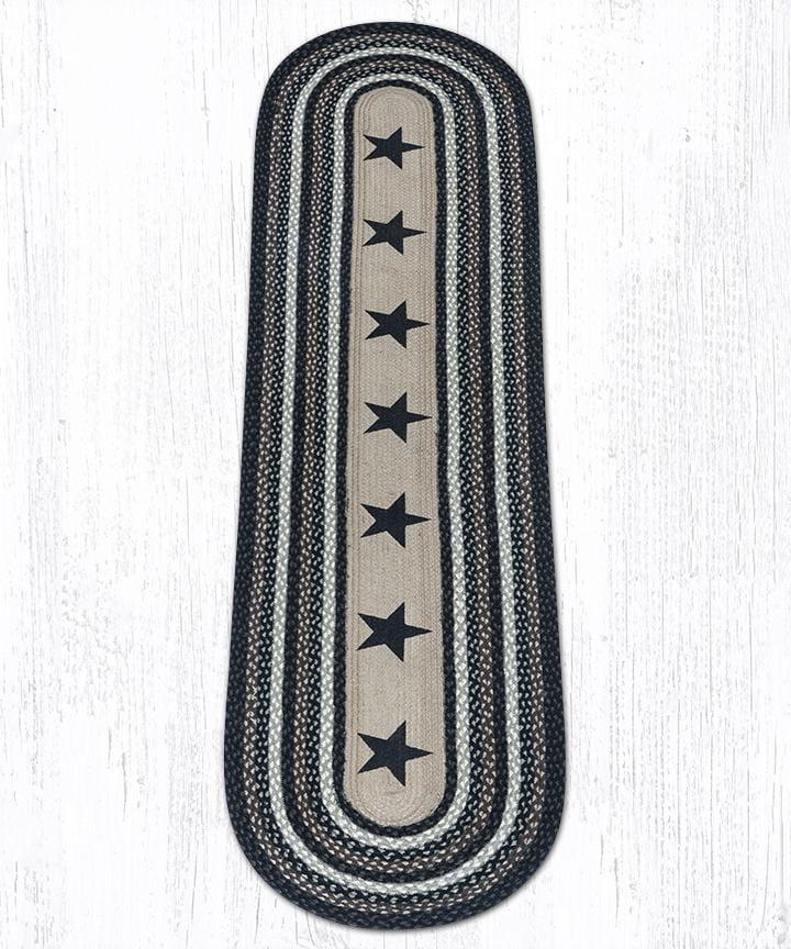 OP-313 Black Stars Oval Braided Rug - Ozark Cabin Décor, LLC