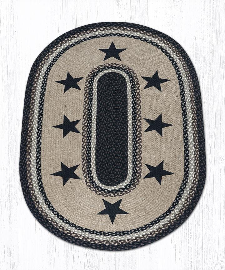 OP-313 Black Stars Oval Braided Rug - Ozark Cabin Décor, LLC