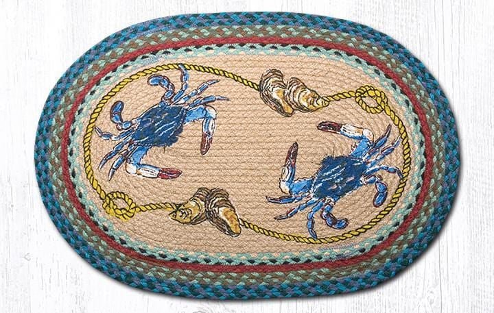 OP-359 Blue Crab Oval Braided Rug - Ozark Cabin Décor, LLC