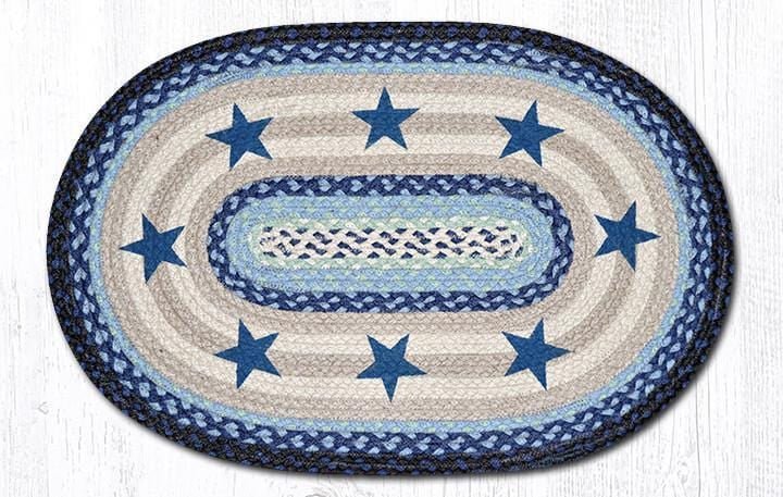 OP-312 Blue Stars Oval Braided Rug - Ozark Cabin Décor, LLC