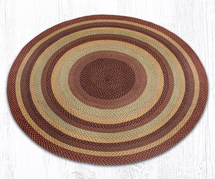 Burgundy, Gray, and Cream Round Braided Natural Jute Fiber Area Rug - Ozark Cabin Décor, LLC