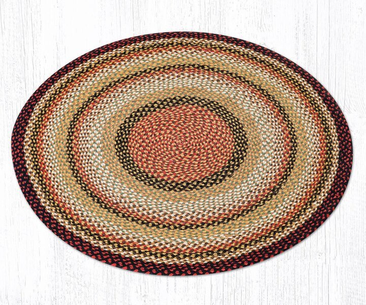 Burgundy, Mustard, and Ivory Round Braided Natural Jute Fiber Area Rug - Ozark Cabin Décor, LLC