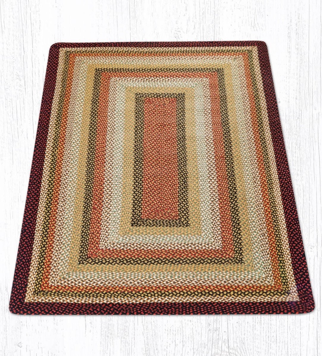 C-319 Burgundy, Mustard, & Ivory Braided Rug - Oblong - Ozark Cabin Décor, LLC