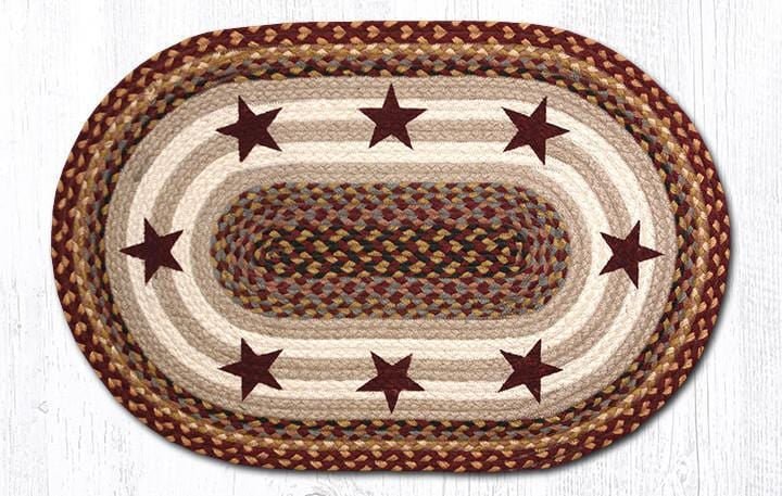 OP-357 Burgundy Stars Braided Rug - Ozark Cabin Décor, LLC