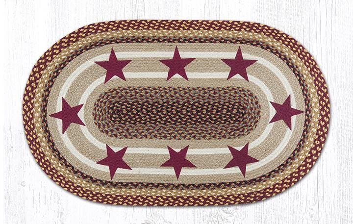 OP-357 Burgundy Stars Braided Rug - Ozark Cabin Décor, LLC