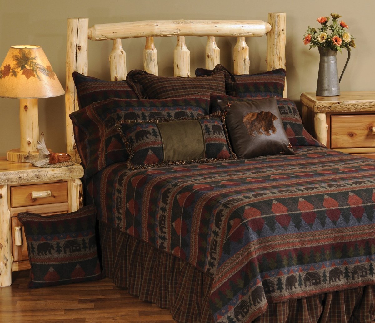 Wooded River Cabin Bear Luxury Bedspread Set - Thumbnail 2