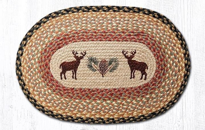 OP-057 Country Deer and Pinecone Braided Jute Rug - Ozark Cabin Décor, LLC