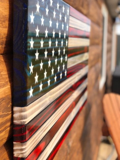 91123 Old Glory Red, White, & Blue Wooden Flag - Vinyl Stars - Ozark Cabin Décor, LLC