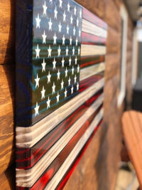 91123-E Old Glory Rustic Wooden American Flag - Engraved/Painted Stars - Ozark Cabin Décor, LLC