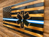 91108 Thin Blue & White Line Wooden American Flag - Ozark Cabin Décor, LLC