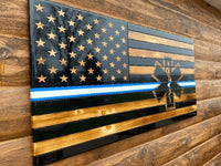 91108 Thin Blue & White Line Wooden American Flag - Ozark Cabin Décor, LLC