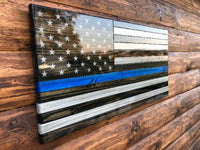 91106 Thin Blue Line Law Enforcement Wooden American Flag - Ozark Cabin Décor, LLC