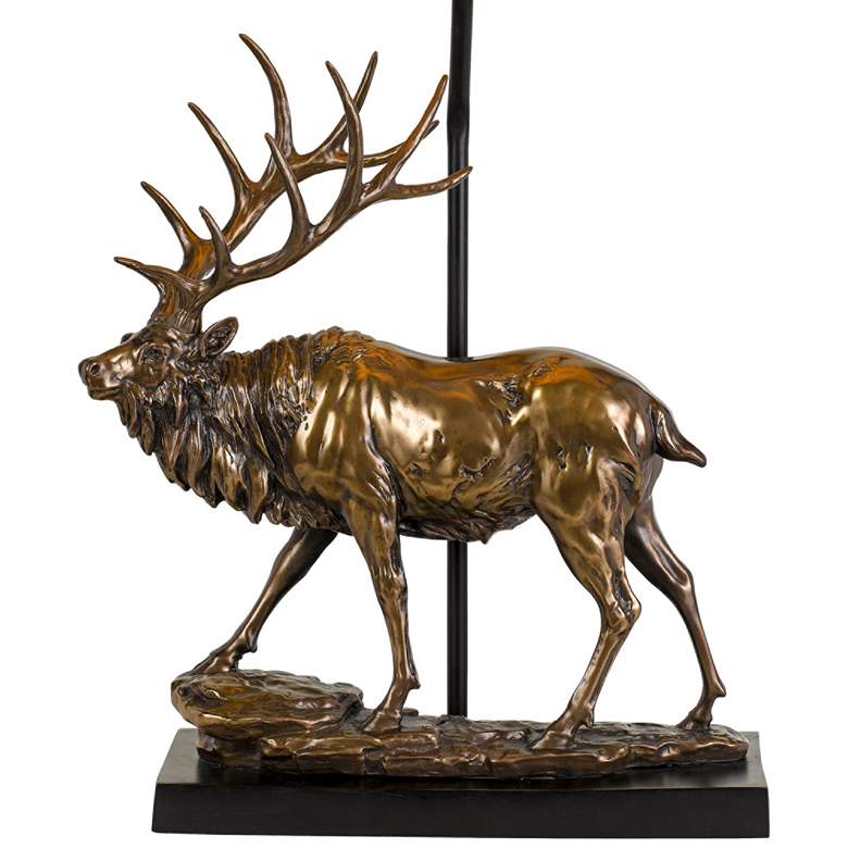 Elk Deer Antique Bronze Table Lamp with Leatherette Shade - Ozark Cabin Décor, LLC