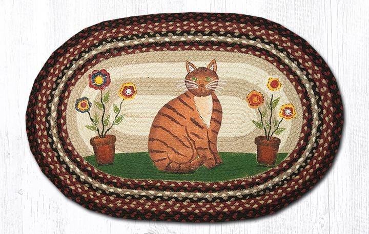 OP-344 Folk Art Cat Oval Braided Rug - Ozark Cabin Décor, LLC
