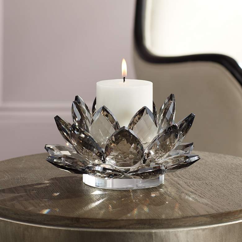 Gray Crystal Glass Lotus Candle Holder - Ozark Cabin Décor, LLC