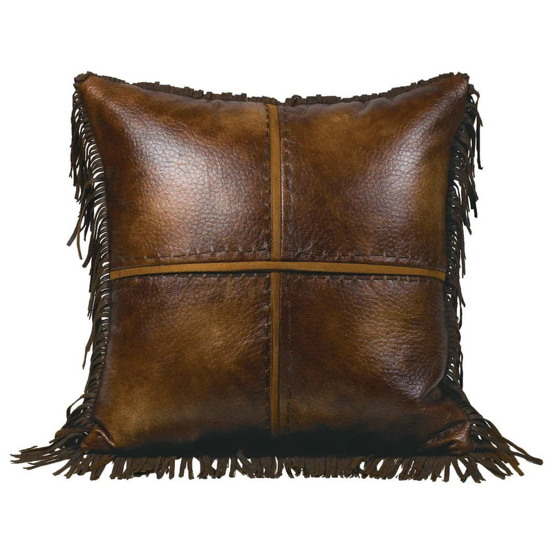 Austin Cross Stitched Faux Leather Fringed Throw Pillow - Ozark Cabin Décor, LLC