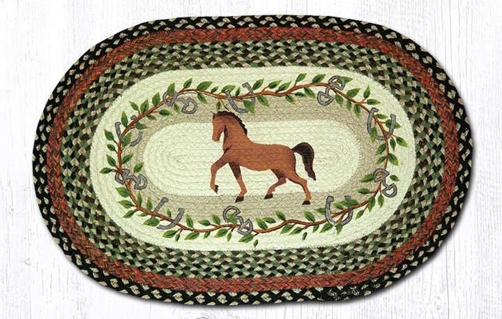 OP-427 Horse Oak Leaf Oval Braided Rug - Ozark Cabin Décor, LLC