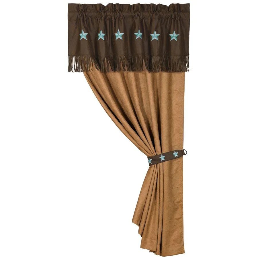 Laredo Embroidered Turquoise Star Single Curtain Panel - Ozark Cabin Décor, LLC