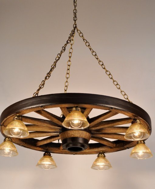 Large Wagon Wheel Chandelier with Downlights - Ozark Cabin Décor, LLC