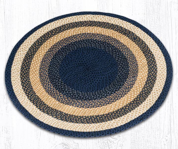 Light & Dark Blue, and Mustard Round Braided Natural Jute Fiber Area Rug - Ozark Cabin Décor, LLC