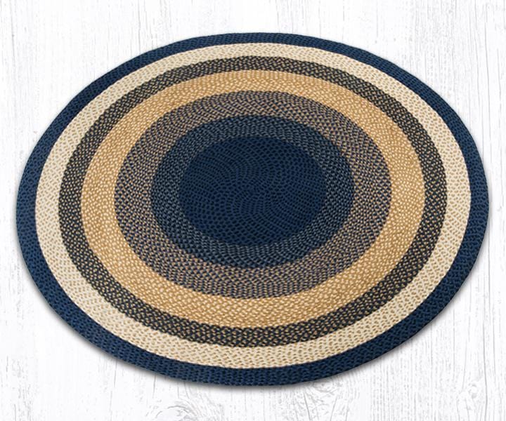 Light & Dark Blue, and Mustard Round Braided Natural Jute Fiber Area Rug - Ozark Cabin Décor, LLC