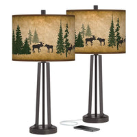 Moose Lodge Dark Bronze USB Table Lamps Set of 2 - Ozark Cabin Décor, LLC